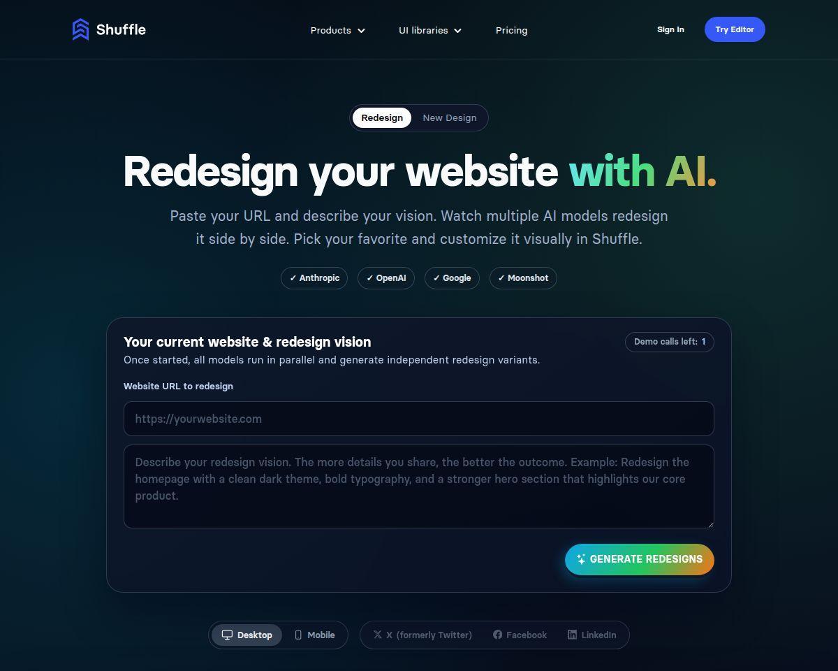 AI Website Redesign by Shuffle