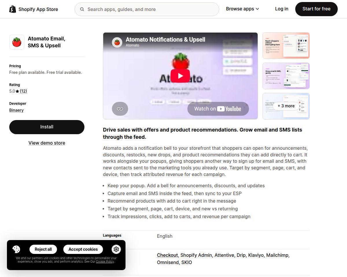 Atomato Email, SMS & Upsell Screenshot