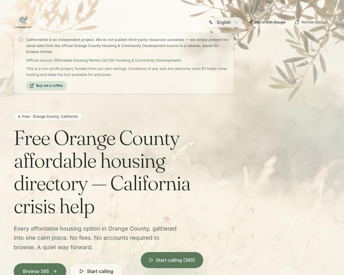 CalHomeAid Affordable House Listings