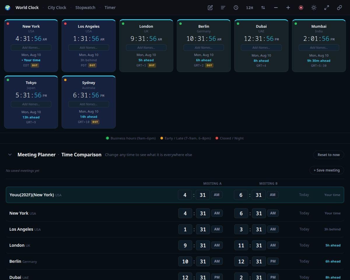 CityTime.io Meeting Planner tools