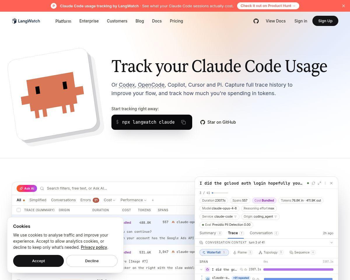 Claude Code usage tracking by LangWatch