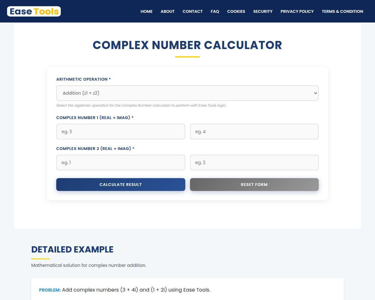 Complex Number Calculator | Ease Tools