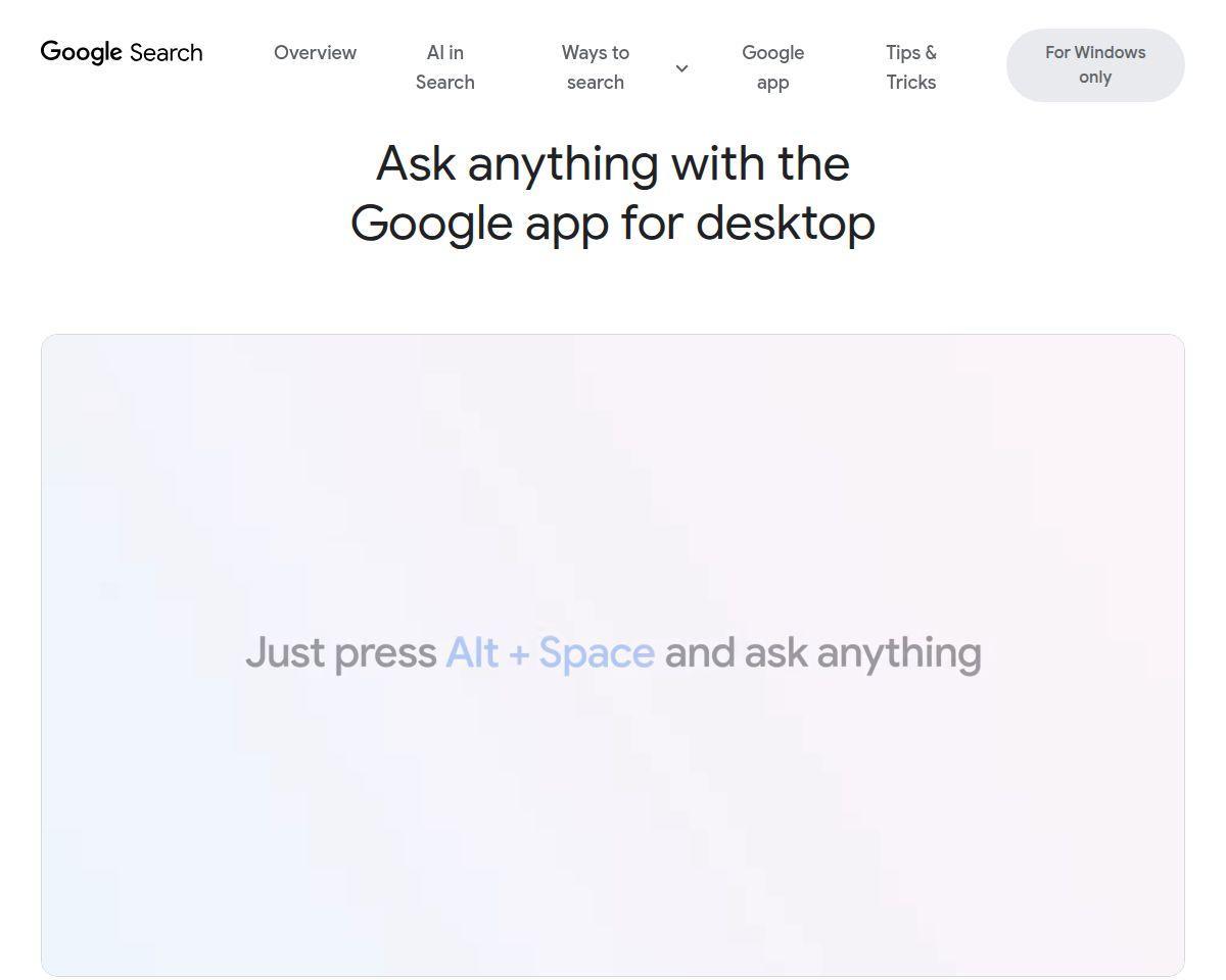 Google app for desktop