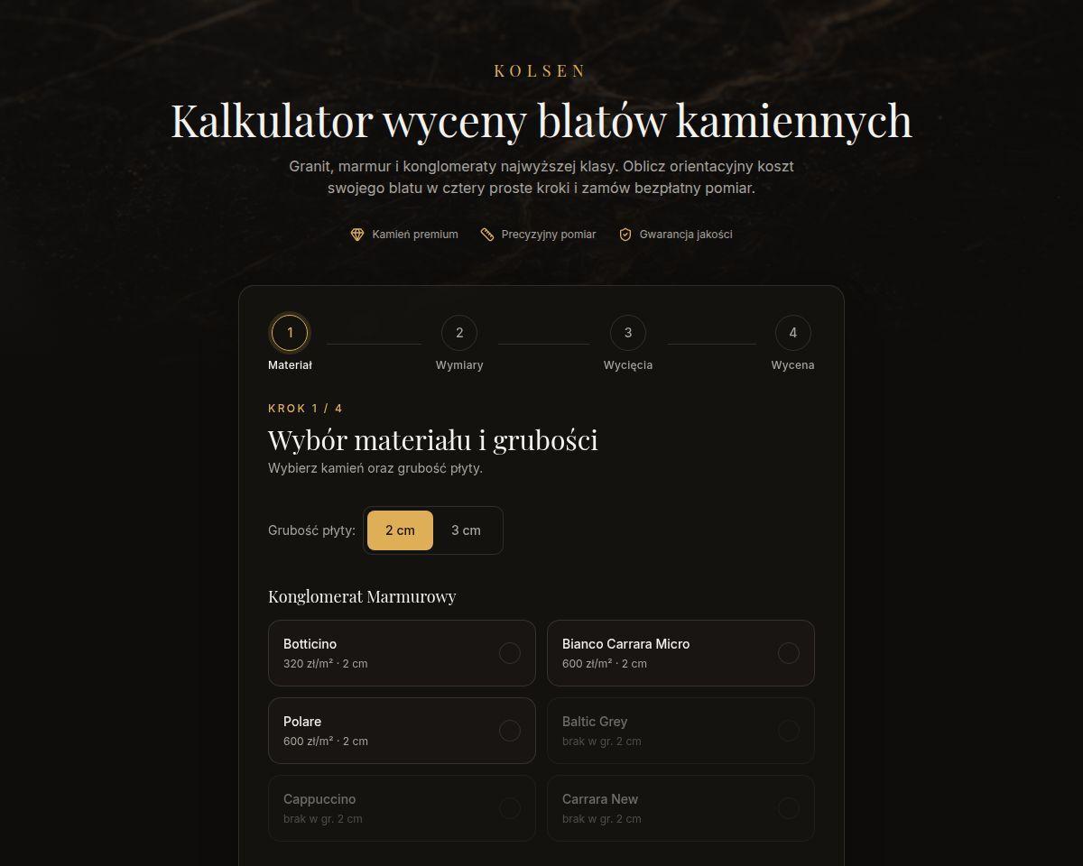 Kalkulator wyceny blatów kamiennych