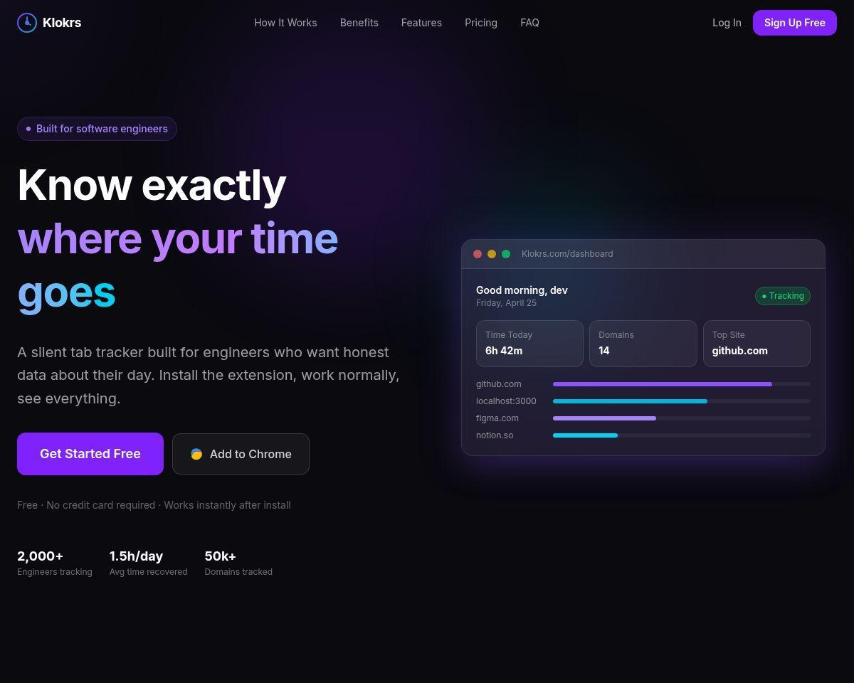 Klokrs — Tab Time Tracker for Engineers