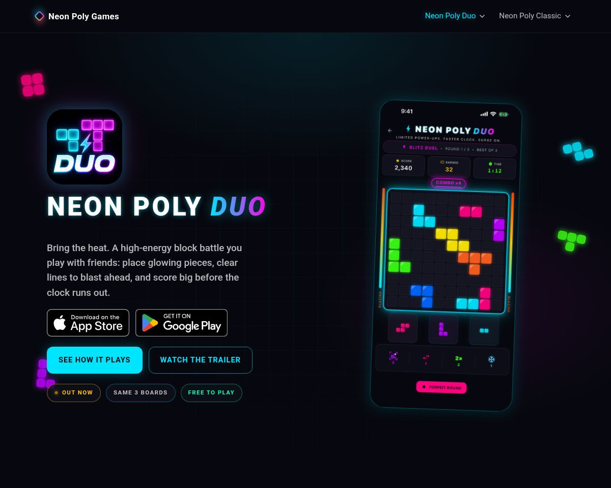 Neon Poly Duo: Block Battles