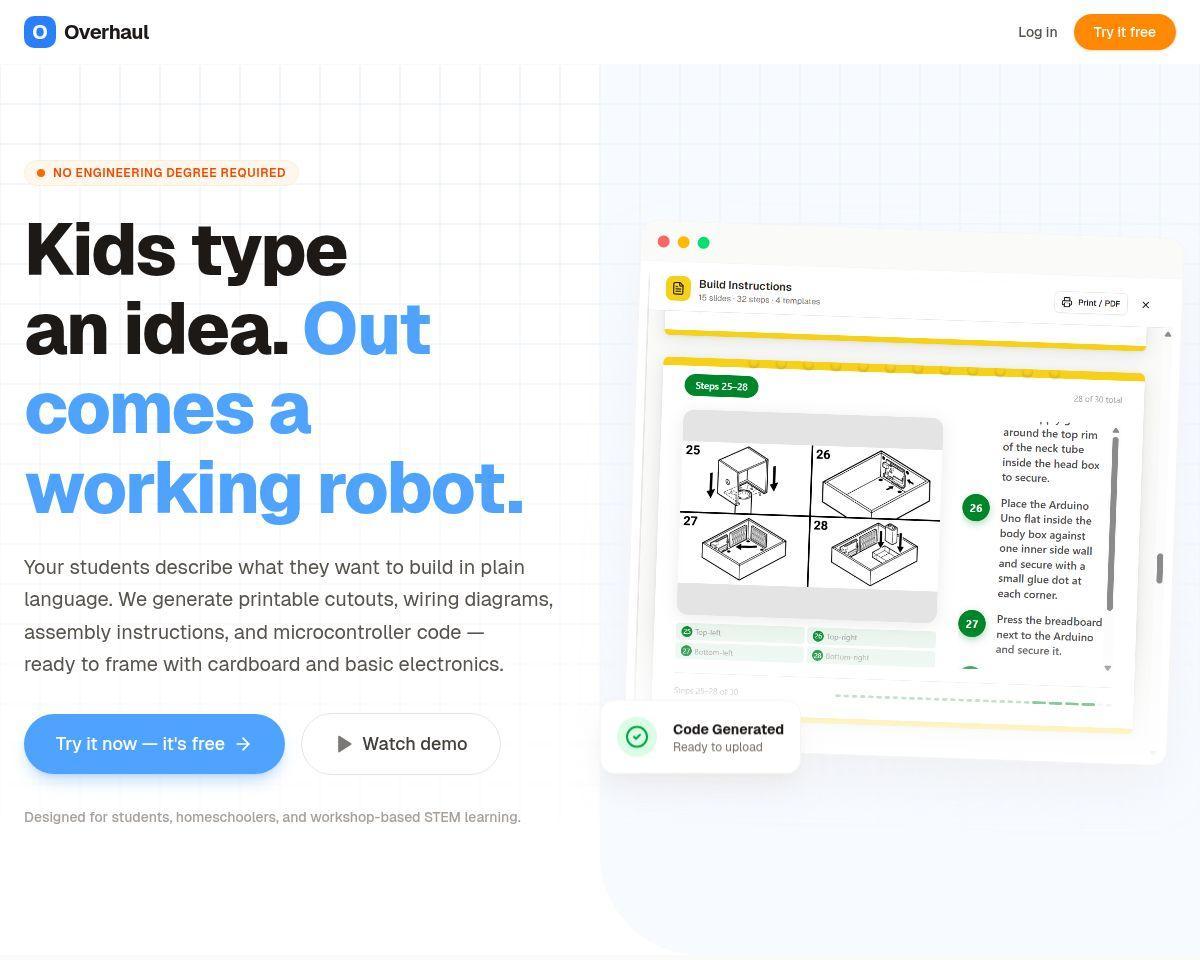 Overhaul, Build Robots from Ideas