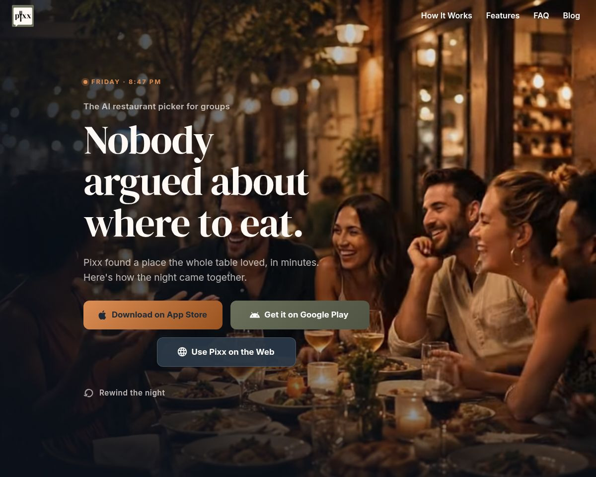 Pixx Restaurant Picker App Screenshot