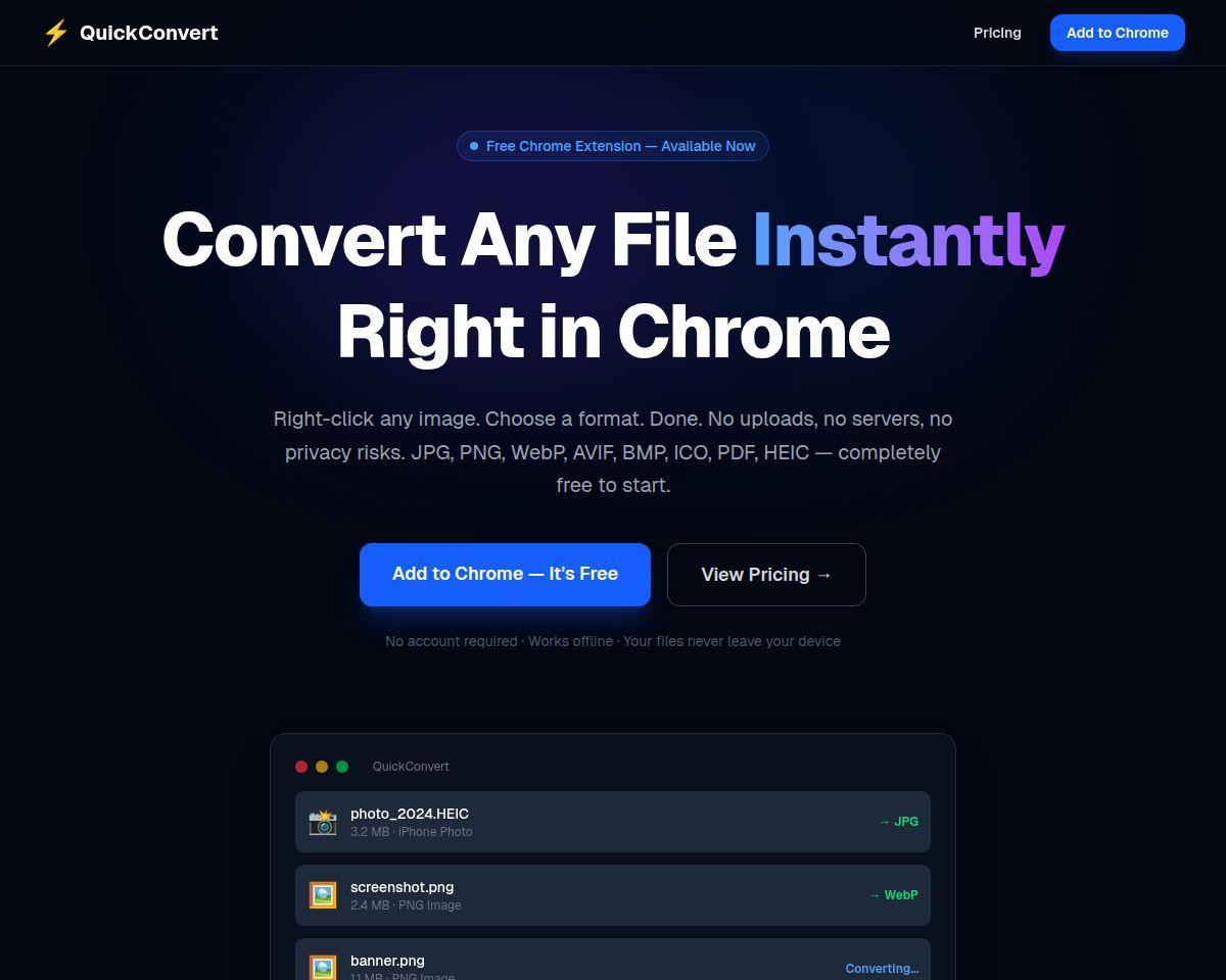 QuickConvert File Conversion in Chrome