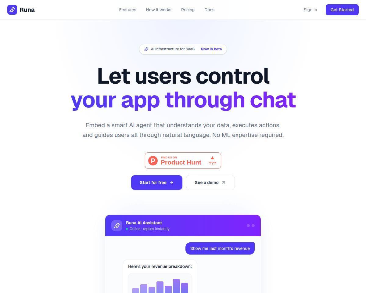 Runa AI: Let users control your app through chat