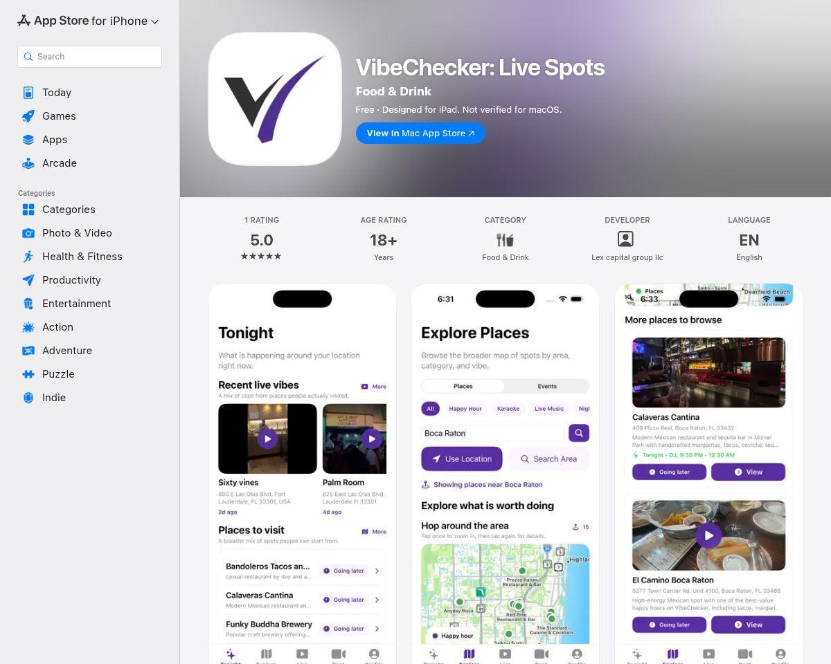 https://apps.apple.com/us/app/vibechecker-live-spots/id6777746526?at=1000l6eA