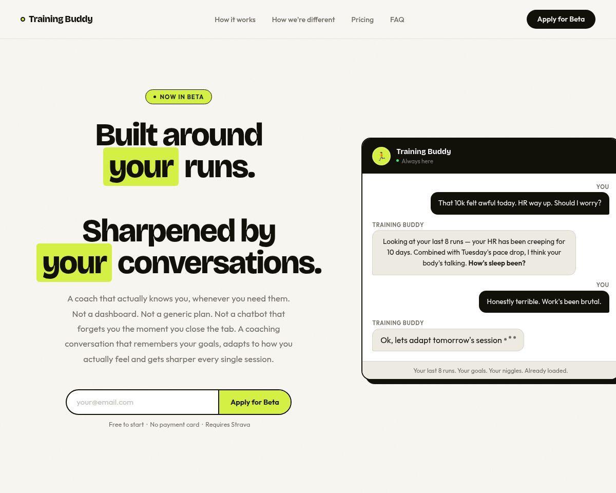 Training Buddy — Built around your runs.