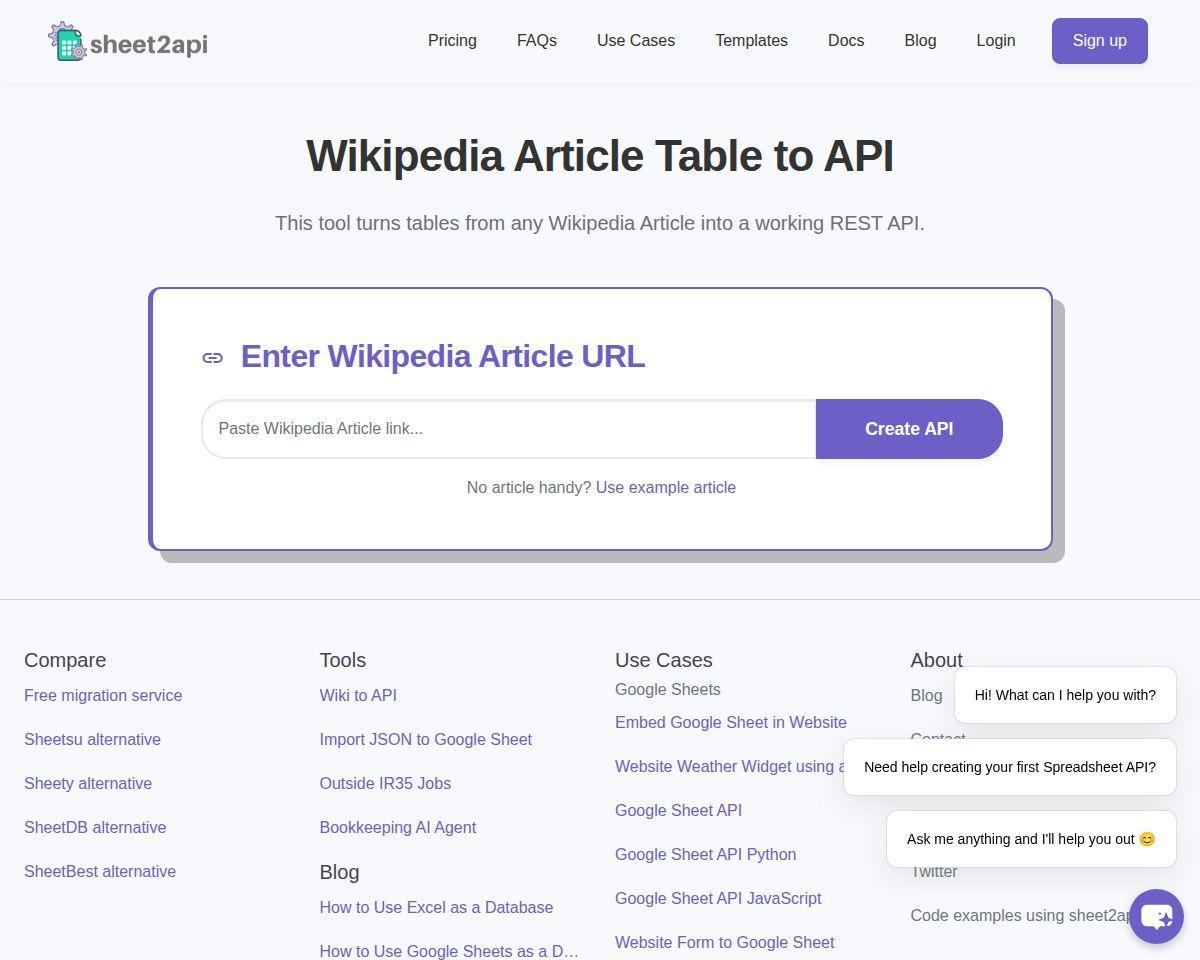 Wikipedia Article Table to API