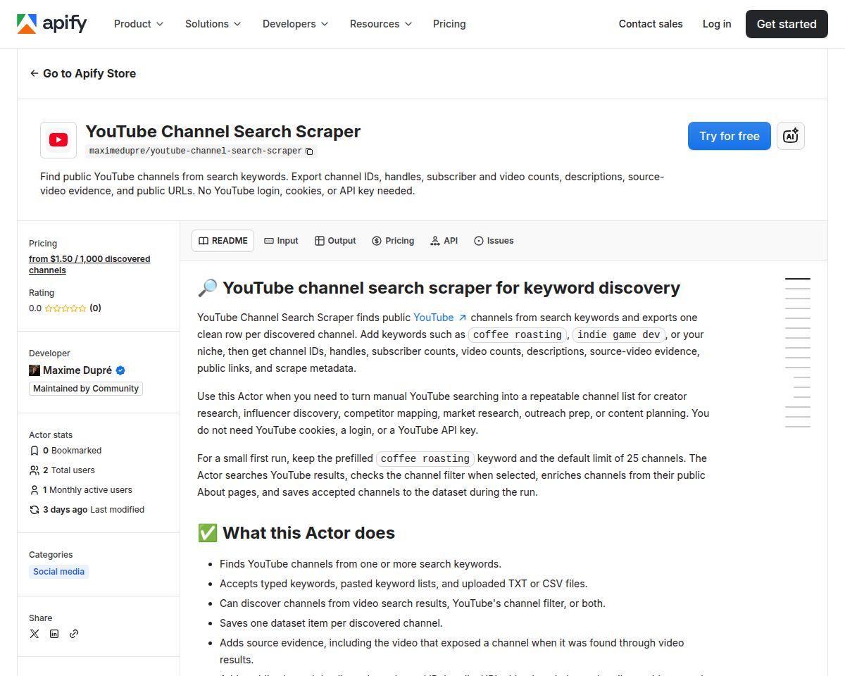 https://apify.com/maximedupre/youtube-channel-search-scraper